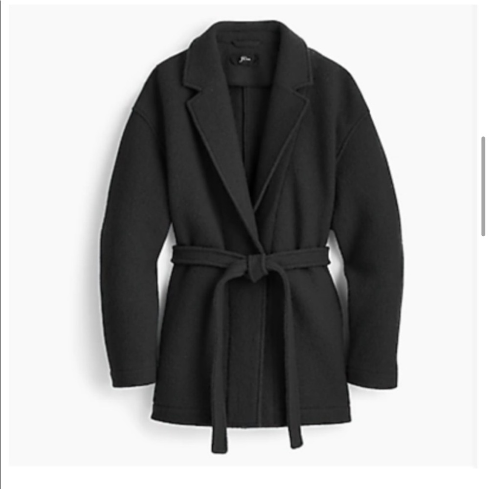 J.Crew Black Camille Wrap Coat in Italian Boiled Wool